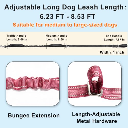 Triple Handle Bungee No Pull Dog Leash, Pink 6.23-8.53FT - color: Pink