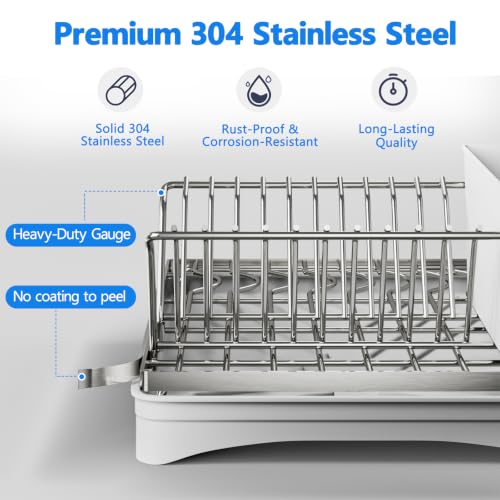ANTOPY Dish Drying Rack Stainless Steel Dish Rack for Kitchen Counter, Rustproof Dish Drainer with Removable Cutlery Holder Self-Draining Drainboard, Compact Drying Rack Kitchen, 16.5''Lx11.8''W, Gray - style: Counter (Medium)