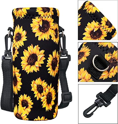 RICHEN Neoprene Water Bottle Carrier Bag with Adjustable Shoulder Strap,Insulated Water Bottle Cover for Stainless Steel/Glass/Plastic Bottles - color: Sunflowers, size: 500ml