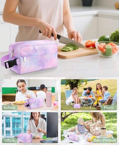 Small Lunch Bag, Freezable Snack Bag for Kids, Mini Lunch Box - color: Pink Starry Sky