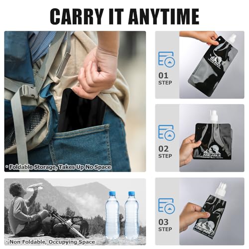 Ancable 17oz Collapsible Water Bottles, 6-Pack Reusable Travel Foldable Water Bottles for Hiking Camping Running Bike, BPA-Free Water Bottle - color: Black x 6, size: 17 Ounces