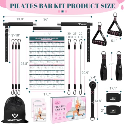 Pilates Bar Kit with Resistance Bands, Multifunctional Yoga Pilates Kit - color: Jet Black