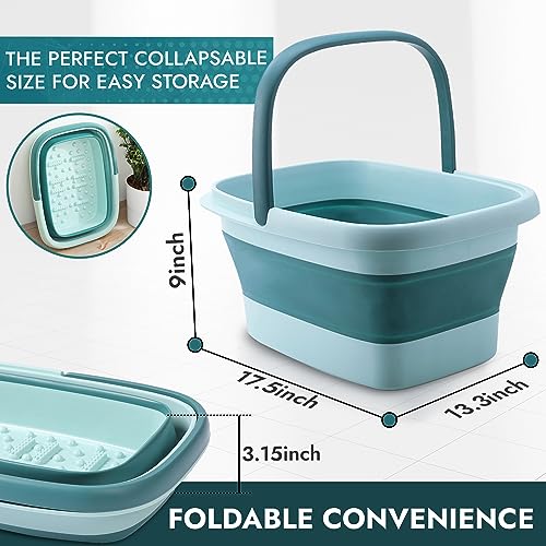 Collapsible Foot Soaking Tub Foldable Foot Bath Soak Tub Basin for Home Spa - color: Green & Blue