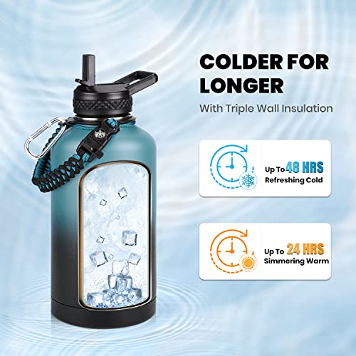 RAYMYLO Insulated Water Bottle 64 oz, Triple Wall Vacuum Stainless Steel - color: Indigo/Black, size: 64 Ounces