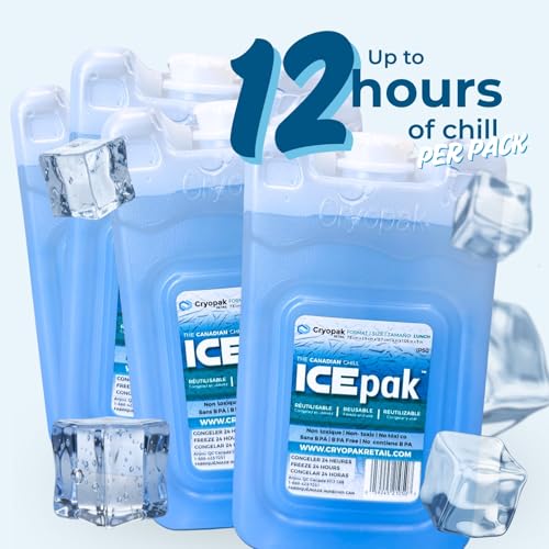 Cryopak ICEpak Hard Shell Reusable Ice Packs for Coolers and Lunch Box Use, Freezer Safe Gel Design, Professional Grade Cooling, Non-Toxic and BPA Free, Essential Travel Accessories - size: Lunch (4 Pack)