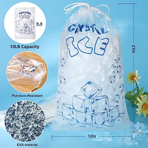 Ice Bags 10 lb with Drawstring, 50 Count Ice Bags for Ice Machine, Heavy-Duty Reusable Ice Cube Bag, Portable Storage and Freezer Keeper - size: 10LB