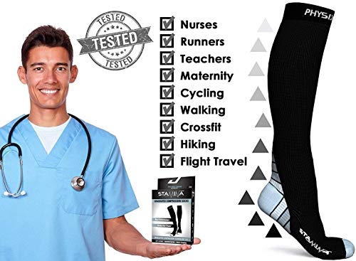 Physix Gear Compression Socks 20-30 mmHg - Men & Women - Running, Nurses, Shin Splints, Flight, Travel - color: Black/Grey, size: Large-X-Large