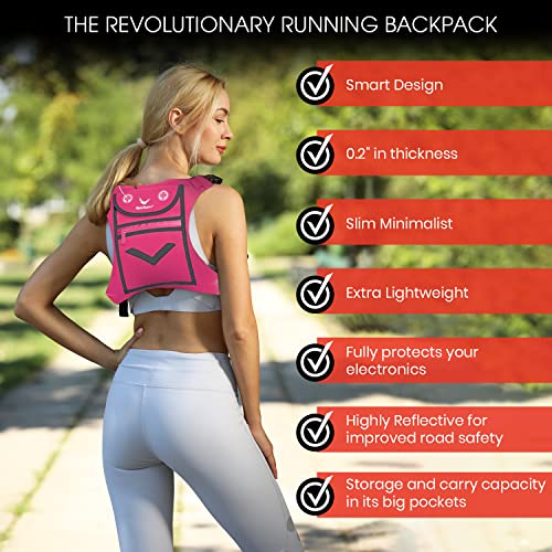 Runtasty Running Mini Backpack Vest for Men & Women, Reflective Phone Holder, Fits Any Phone & iPad Mini, Lightweight Gear - color: Hot Pink
