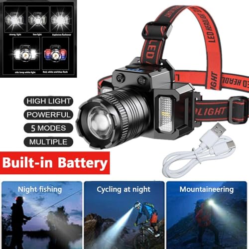 Headlamp Flashlight, Ultra-Light Bright LED Rechargeable Headlight with USB Cable, 5 Light Mode, Motion Senser and Adjustable Angle and Zoom Modes for Outdoor Camping Running Hiking Fishing