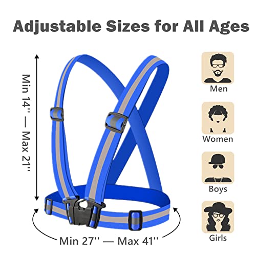 Reflective Strap Safety Vest Gear - 2-10 Pack Adjustable High Visible Reflective Running Gear for Women Men Night - color: Black+Blue