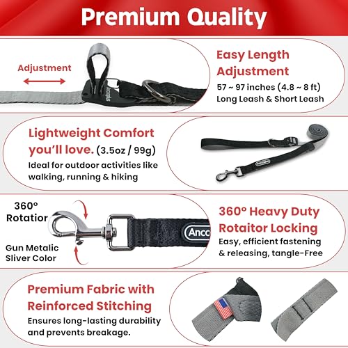 Hands Free Dog Leash, Ultra-Light Crossbody for Walking, Black Gray - color: Black Gray