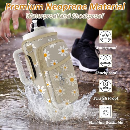 Water Bottle Carrier Bag for Stanley 40/30oz Cup Tumbler with Phone Pocket,Insulated Crossbody Water Bottle Holder with Adjustable Strap,Water Bottle Sling Pouch for Hiking Walking Camping Accessories - color: Khaki Daisy