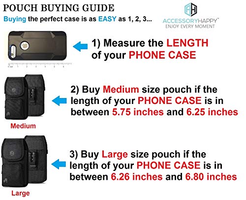 AH Military Grade Case w/Storage Pocket, Compatible w/iPhone 12 Pro Max iPhone 8 Plus,7 Plus iPhone16 Plus 16 Pro Cell Phone Nylon Belt Holster Carrying Bag Fits Phone w/Thick CASE (Large) - color: BLACK, size: Large (6.8 X 3.5 X 0.7 in)