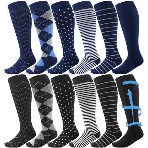 Shyyween 12 Pairs Men Knee High Compression Socks - size: XX-Large, style: Classic