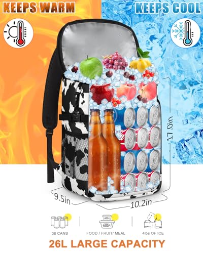 Capolo Cooler Backpack Insulated Leak Proof for Women Men Soft Cooler Bag - color: Cow Print, size: 36 Cans
