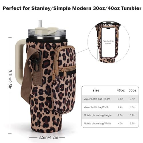 GOEWY Water Bottle Carrier Bag for Stanley Cup 40/30oz with Phone Pockets - color: Leopard, size: 30oz