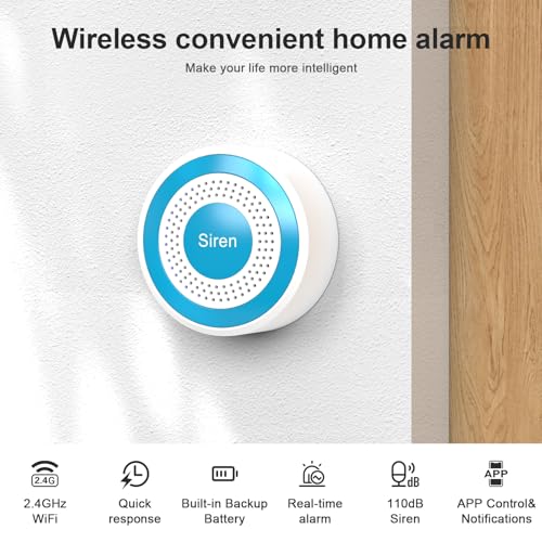 Home Alarm System Wireless with Smart Life/Tuya APP & Remote Control,WiFi+GSM/4G Home Alarm System NO Monthly Fees,Real-Time Alert Long Battery Life for Apartment,Kids Safety,Office - color: Blue & White
