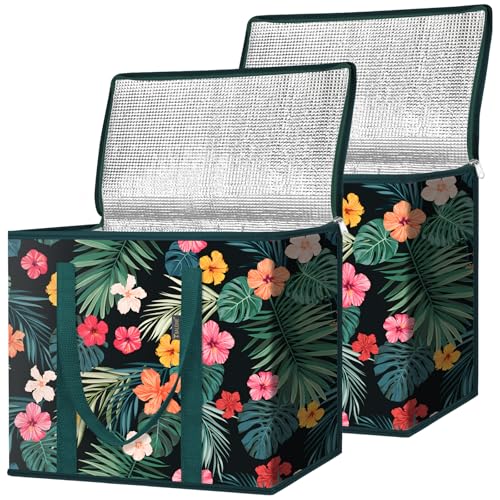 BALEINE Insulated Reusable Grocery Bags with Zippered Top, Large Cooler Bag - color: Blossom Season, size: 2 Pack