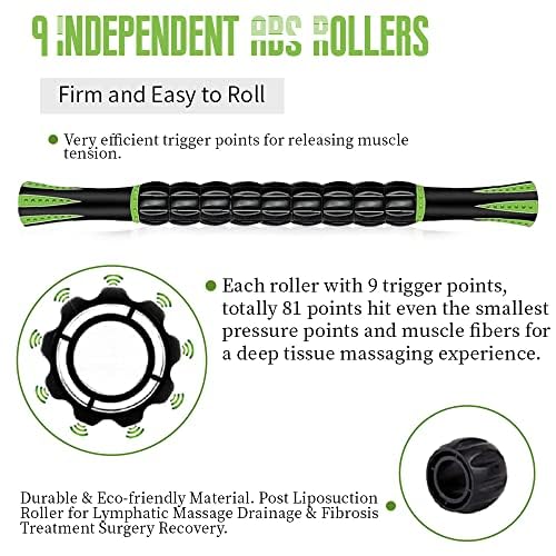 Muscle Roller, Muscle Roller Stick Lipo Roller Lymphatic Massager Muscle Roller for Legs Massager Roller for Muscles Deep Tissue, Lymphatic Drainage, Lipo Massager After Surgery Roller, Black/Green - color: Black/Green