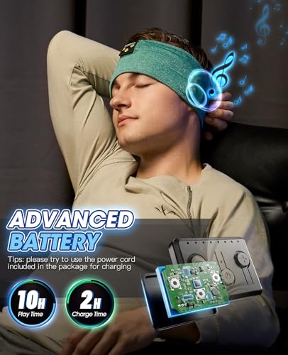Sleep Headphones Wireless, Bluetooth Headband Sports Sleeping Headphones Sleep Mask Earbuds Breathable Music Headband with Bluetooth 5.4, Perfect for Side Sleepers Sleeping Travel Workout Running - color: LightGreen