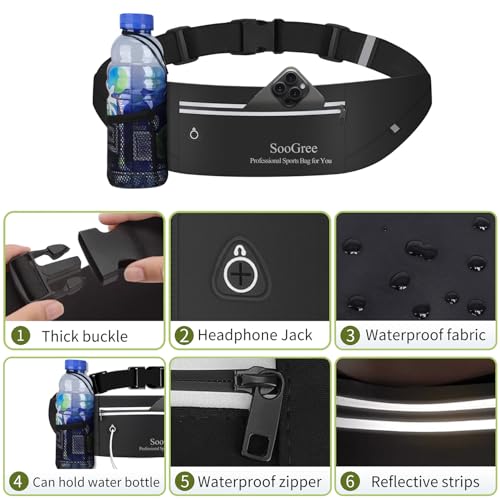 Men Women Slim Running Belt Fanny Pack,Zipper Waterproof Running Waist Pack,Ultra Light Reflective Phone Holder,Sport Workout Exercise Belt Bag for Running Walking Cycling Camping Gym (GSP1198-Black) - color: GSP1198-Black