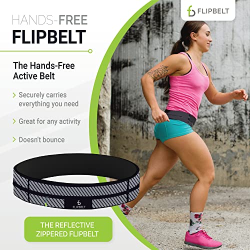 FlipBelt Zipper Running Belt, Waist Pack for Fitness and Running, US Company - color: Reflective Black, size: X-Large