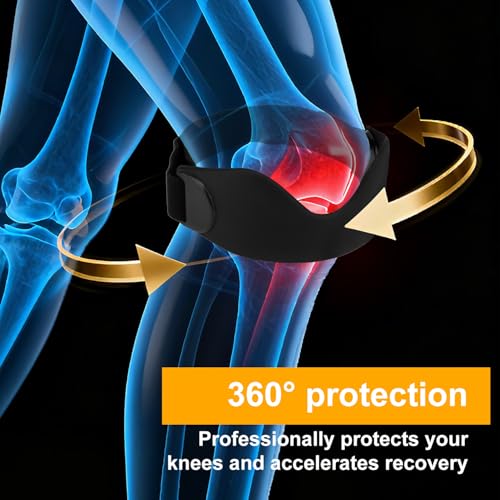 2pcs Patellar Tendon Support Strap, Black Silicone Adjustable Anti-Slip Ergonomic Knee Brace for Women Men, Patella Stabilizer Band for Running Football Basketball Hiking