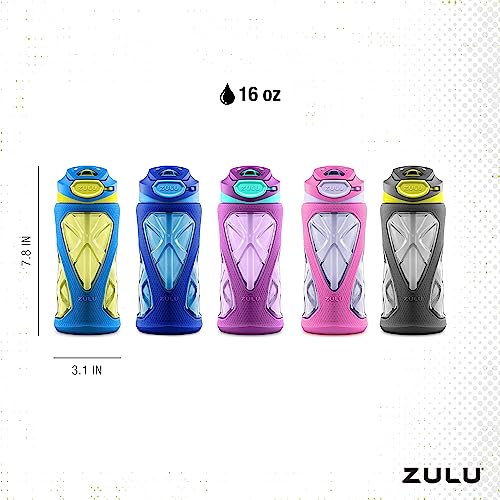 ZULU Torque 16oz Plastic Kids Water Bottle with Silicone Sleeve, Purple - color: Purple, size: 16 Ounces, style: Single