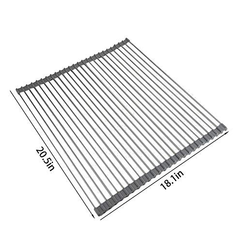 Ahyuan Roll up Dish Drying Rack Over The Sink Kitchen Roll up Sink Drying Rack Portable Dish Drainer Foldable Dish Drying Rack (Warm Gray, 20.5''X19.7'') - color: Warm Gray, size: Rectangle 20.5 inches x 19.7 inches