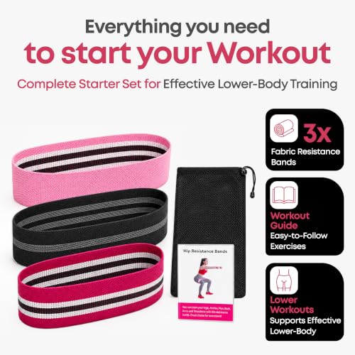 Fabric Resistance Bands for Working Out - Pack of 3 Non-Slip Booty Bands for Legs, Glutes & Butt - Light Medium Heavy Hip Circle Bands for Women and Men - Squats, Hip Thrusts, Glute Training