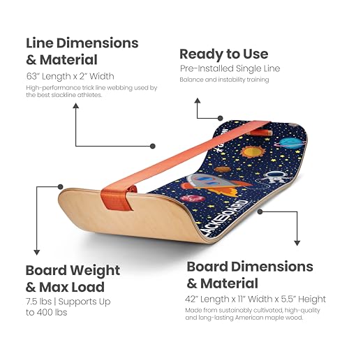 GIBBON SlackBoard, Balance Board Kids & Adults, Slackline Balance Trainer - color: Astro with Stand
