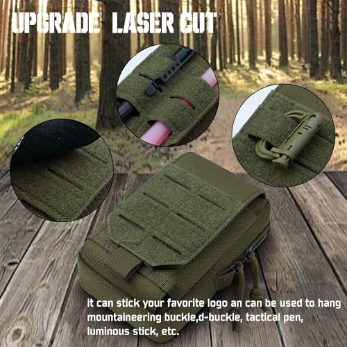 Molle Phone Pouch, 2 Piece 1000D Laser-Cut Tactical Small Molle Admin Pouch, Hook & Loop Heavy Duty Belt Molle Pouches for Belt Backpack Vest - color: 1 Piece Green