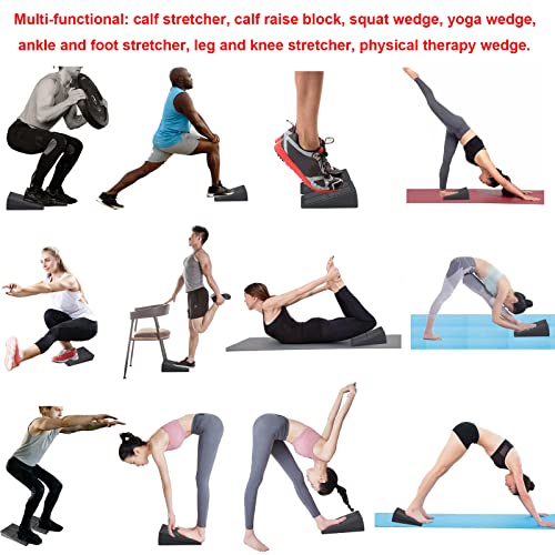 Squat Wedge Block Adjustable Slant Board, Heavy Duty 3pcs Foam Foot Ankle Knee Stretcher Leg Extender, Incline Platform Ramp For Heel Elevated Exercise and Calf Raise