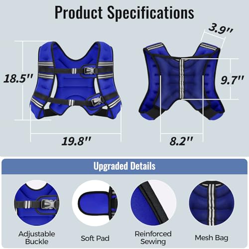 Zeerun Weighted Vest, 6/8/10/12/15/18/20/24/30LB for Men Women - color: Blue, size: 30 Lb