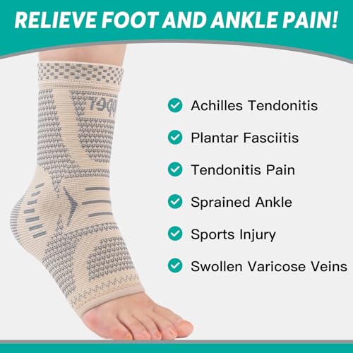 INDEEMAX Copper Infused Ankle Brace for Sprained Ankle, Ankle Compression Sleeve Support for Women & Men, Achilles Tendonitis Brace, Skin Silver, M - color: Skin Silver 2 Pack, size: Medium