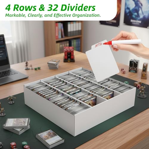 Calenzana 3200-Count Trading Cardboard Storage Boxes 2 Pack, 4 Row White Card Box with 32 Dividers, MTG, TCG Card Organizer - size: 4 Row-2 Pack