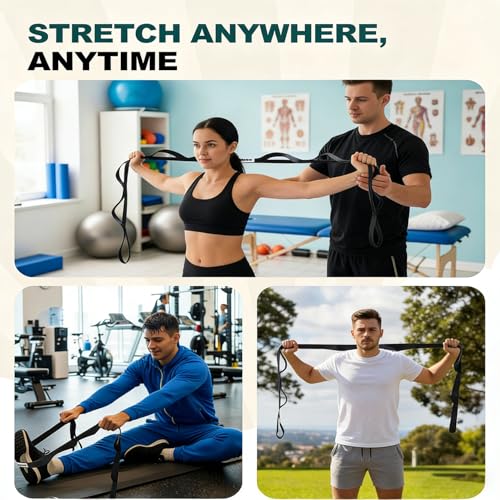 Stretching Strap Yoga Straps 10 Loops Non-Elastic Stretch Band for Pilates, Flexibility, Exercise and Gymnastics,Hamstring, Stretching with Loops for Hamstring, Calf & Back Stretcher Mobility