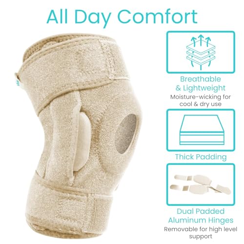 Vive Hinged Knee Brace - Relieves ACL, MCL, Meniscus Tear - Lightweight - color: Beige, size: Medium