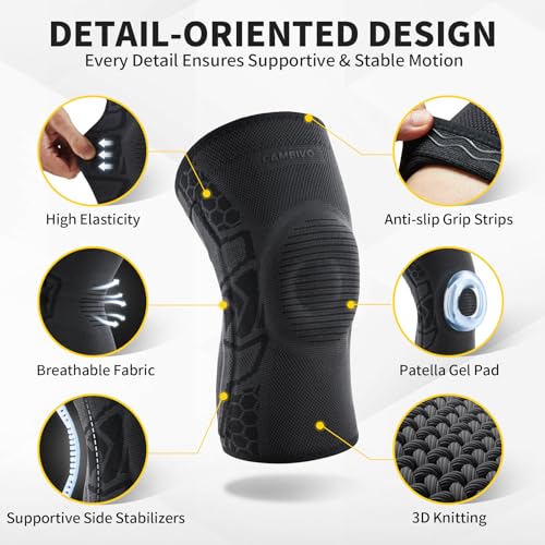 CAMBIVO 2-Pack Knee Brace for Men & Women, Compression Sleeve with Gel Pad - color: Black, size: Small