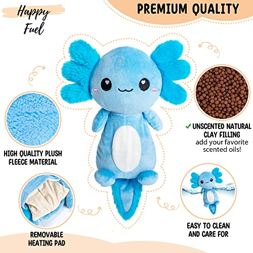 Axolotl Microwavable Stuffed Animals Unscented Heating Pad, Blue, 1.5lbs Soft Cozy Kawaii Hot and Cold Plushie Heating Pad for Women and Kids, Cute Warm Pillow Plush Gifts for Axolotl Lovers - color: Blue Axolotl