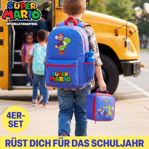 Get Trend Super Mario Boys Backpack 4 Piece Set - color: Blue/Red Mario