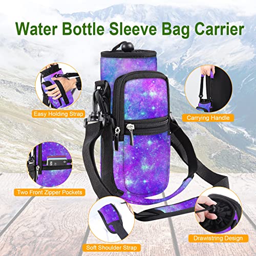 25/32/40/64oz Water Bottle Bag Holder Carrier-Insulated Crossbody Sling Case Sleeve with Strap & Pockets for Men Women Gym Cycling Travel Walking Hiking Camping - color: Purple Galaxy, size: 25oz
