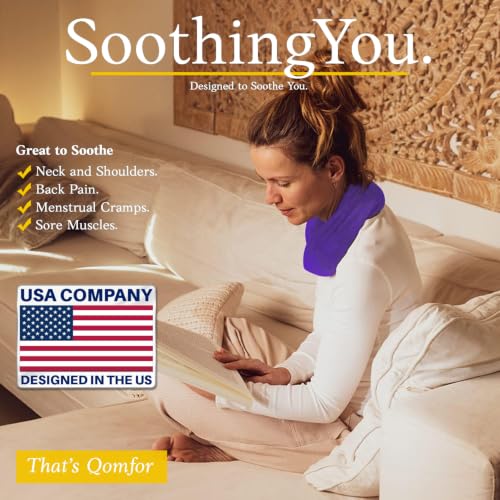 Qomfor - Microwavable Heating Pad - Purple - Lavender Scented Heat Pack - Therapeutic Heat Wrap for Neck, Shoulders & Period Cramps Pain Relief - Reusable Hot/Cold Therapy Bag - color: Purple
