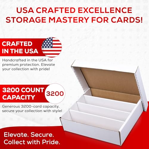 (3) Premium 3200 Count Trading Card Storage Box 4 Row Monster Cardboard Box - 200 Pound Test Strength - Baseball Card Storage Box - 3 Boxes - MADE IN USA