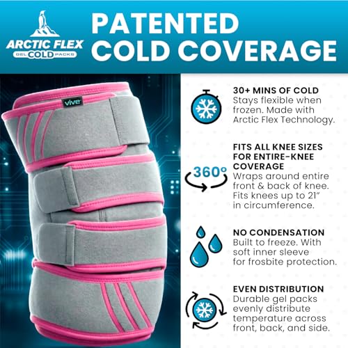 Vive Knee Ice Pack Wrap - Cold/Hot Gel Compression Brace for Pain Relief - color: Gray & Pink
