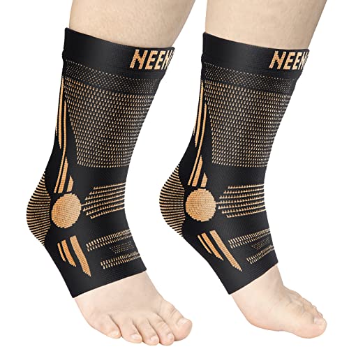 NEENCA Foot & Ankle Brace Socks for Sprained-Ankle Compression Sleeves Set - color: High Copper, size: Small