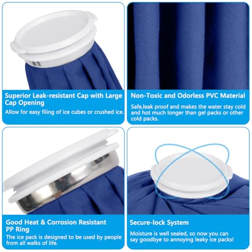 AOOWU Ice Packs for Injuries Reusable Ice Bags, Hot & Cold Therapy and Pain Relief, Screw Top Hot Water Bag, Elastic Breathable No-Leak Waterproof, Soft Cold Pack for Relieve Sports Injuries, Size 11" - style: 11"