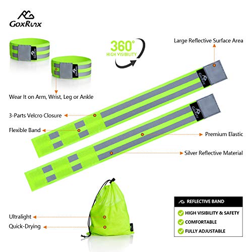 GoxRunx Reflective Bands Running Gear 6 Pack-Adjustable Reflective Armband Arm Wrist Ankle Leg Bands Reflectors -Reflective Tape Straps for Clothing Night Running Cycling Walking -Slap Bracelets - color: Green