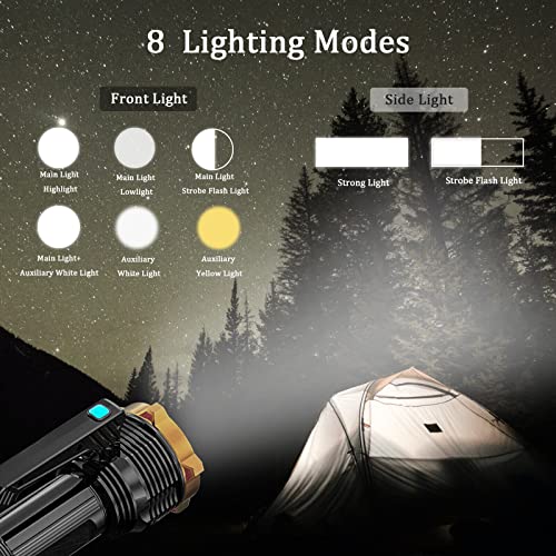 Wrrozz LED Flashlight USB Rechargeable, 8 Modes with Side Light & Hooks - size: C