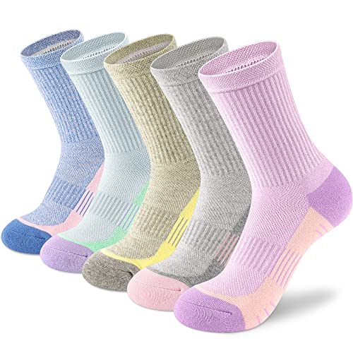 cuangya Women Crew Socks Athletic Cushioned Running Hiking 3-5 Pairs - color: 5 Pairs Ice Cream, size: 10-12
